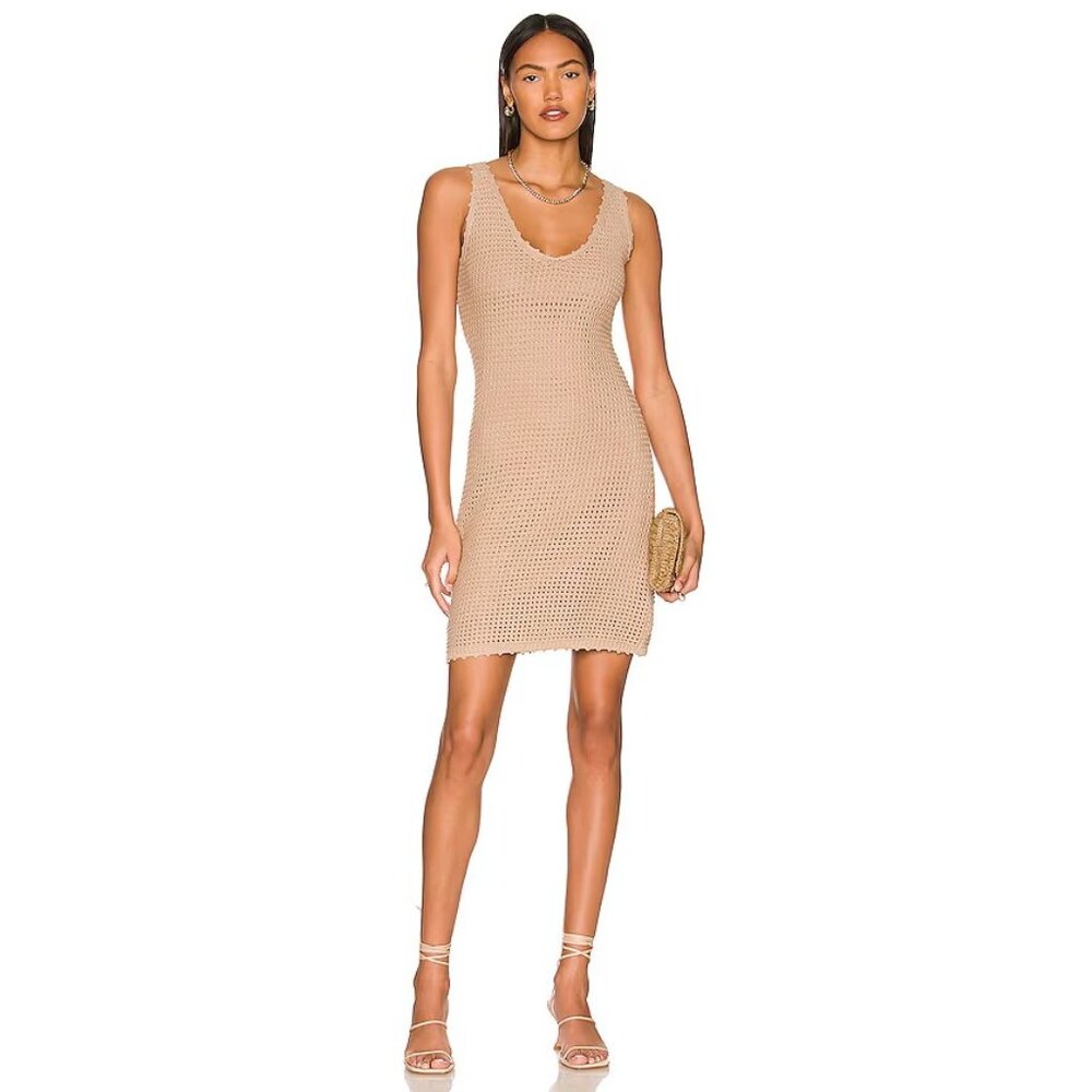 Steve Madden Day Party Dress Natural Beige Knit Sleeveless Crochet
